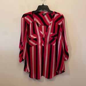 Torrid Harper Red & Pink Stripe Georgette Pullover Blouse- Size 2
